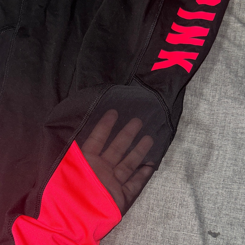PINK Victoria's Secret Black and hot pink Leggings - Picture 3 of 4